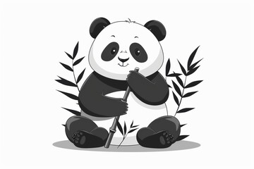 Obraz premium A panda bear is sitting on the ground with a stick in its mouth