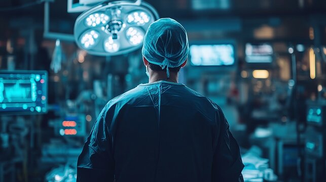 surgeon doing surgery in a hospital operating room back view showing the precision tools and sterile medical environment as healthcare professional works on a patient during a surgical procedure - Powered by Adobe