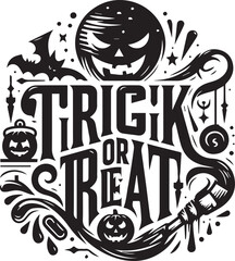 Trick or treat Halloween typography design silhouette vector illustration isolated on a white background