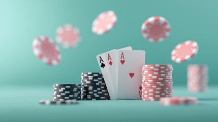 Playing cards with poker chips on a colorful background.