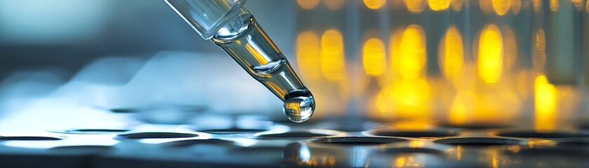 Obraz premium Droplet of Liquid From Pipette Falling Onto Lab Equipment