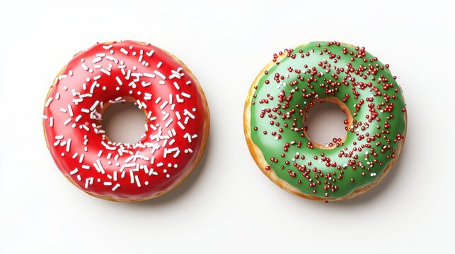 donut, doughnut, rentier, geweih, weihnachten, essen, close up, neu, makro, 3d, photo, tier, christmas, merry, xmas, rot, gr&Atilde;&frac14;n, top view, mit, s&Atilde;&frac14;ss, ad, glow, glasur, modern, merry, xmas, minimal