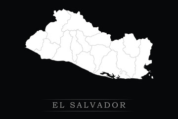 Fototapeta premium White political maps of El Salvador isolated on black background.