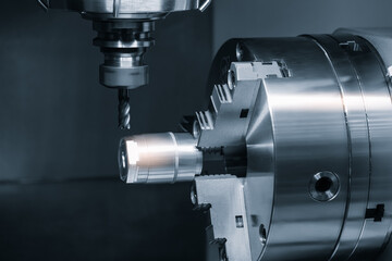 Manufacturing professional metalworking machine. Industrial concept. Programmable modern cnc digital  digital program machine