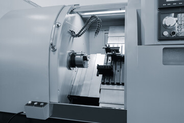 Manufacturing professional metalworking machine. Industrial concept. Programmable modern cnc digital  digital program machine