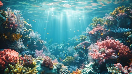 Naklejka premium A colorful coral reef with fish swimming in the water