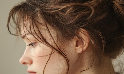 Close-up of a woman's face and hair.