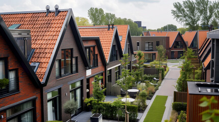 Obraz premium a number of modern minimalist Dutch-style townhouses in orange and gray colors