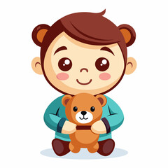 Download Cute Cool Baby Holding Teddy Bear Doll Cartoon Vector Icon Illustration Eps File For Design.