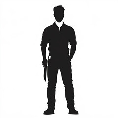 Man With A Knife Silhouette, Illustration Isolated On White Background