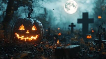 Naklejka premium Halloween pumpkin head jack lantern with burning candles