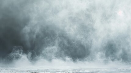 Fototapeta premium A gray, hazy sky with smoke and steam rising from the ground
