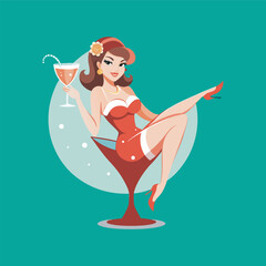 A cute beauty Santa girl vector art illustration . Christmas Girl .