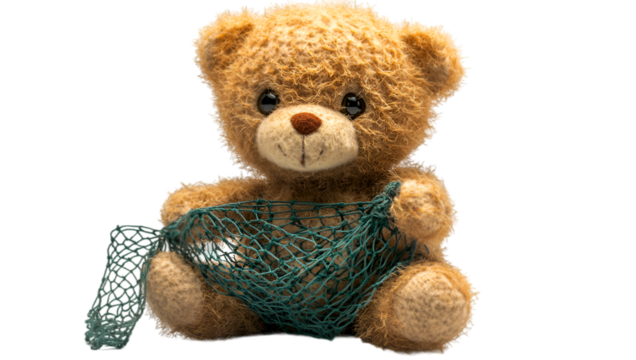 a teddy bear holding a net. - Powered by Adobe