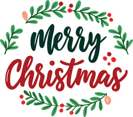 Obraz premium Hand Drawn Vintage Christmas postcard with lettering Merry Christmas