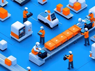 Obraz premium Factory with smart machines and robots working together, maximizing manufacturing optimization