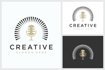 Microphone Leader Design Inspiration With Sun Shadow. Microphone Leader Vector Logo Design Template With Sun Shadow, Microphone Leader Logo Design Vector Illustration With Sun Shadow