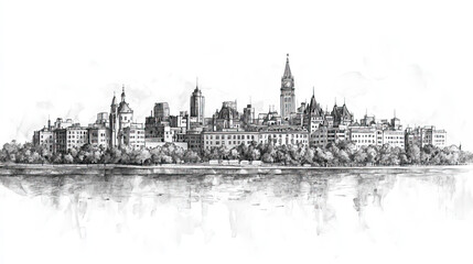 Fototapeta premium Saint, Denis, black and white pen pencil hand-drawn effect drawing illustration for travel poster, card, wallpaper, backdrop or banner. Modern, clear, artistic and simple