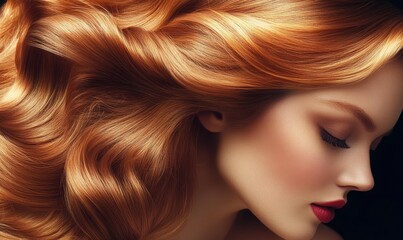 Woman with long, wavy, red hair and red lips.