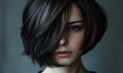 Closeup of a woman with short black hair.