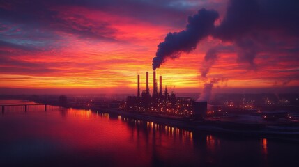 Factory Silhouette at Sunset