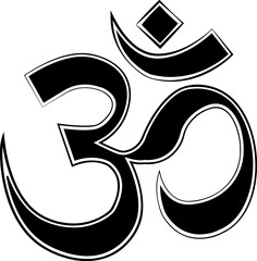 Om symbol. Used in meditations and rituals, as well as in spiritual and philosophical contexts to denote deep concepts being, harmony and divine unity. Religion of Buddhism and Hinduism.