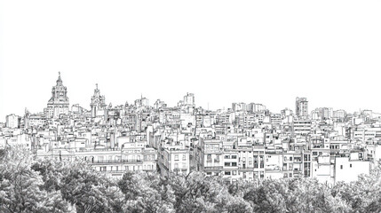 Salto, Uruguay, black and white pen pencil hand-drawn effect drawing illustration for travel poster, card, wallpaper, backdrop or banner. Modern, clear, artistic and simple