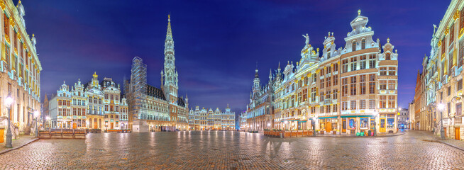 Brussels, Belgium at Grand Place with the Town Hall Tower