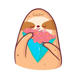 Cute Sloth With Flowers