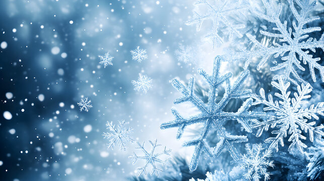 un dise&ntilde;o navide&ntilde;o de copos de nieve para invierno con un patron de escarchas cayendo en el cielo con espacio de copia para invitacion o tarjeta de navidad
