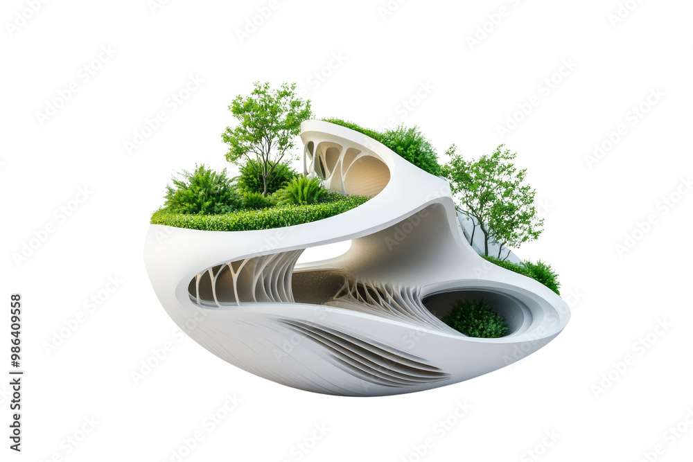 Poster Modern regenerative architecture, closed-loop system, environmentally friendly design,Isolated on transparent background