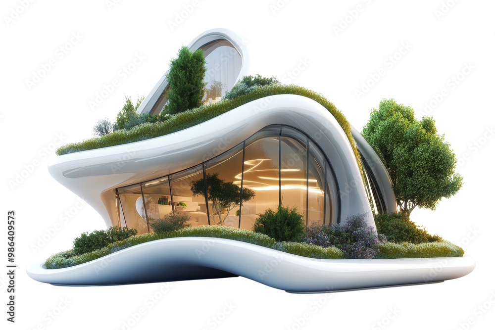 Poster Modern regenerative architecture, closed-loop system, environmentally friendly design,Isolated on transparent background