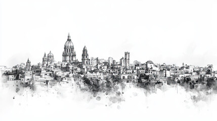 Obraz premium San Miguel, El Salvador, black and white pen pencil hand-drawn effect drawing illustration for travel poster, card, wallpaper, backdrop or banner. Modern, clear, artistic and simple