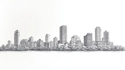 Obraz premium San Pedro Sula, Honduras, black and white pen pencil hand-drawn effect drawing illustration for travel poster, card, wallpaper, backdrop or banner. Modern, clear, artistic and simple