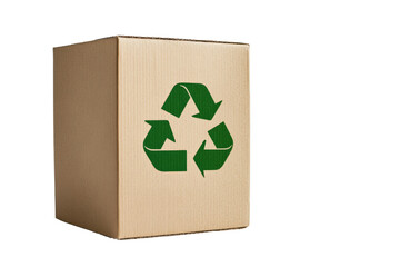 Recyclable packaging box with green logo, ecofriendly and sustainable,Isolated on transparent background
