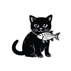 Obraz premium illustrate cat eats fish