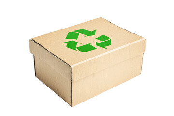 Recyclable packaging box with green logo, ecofriendly and sustainable,Isolated on transparent background
