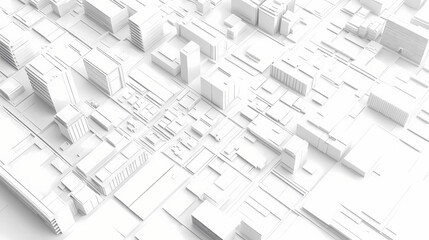 City draft building map 3d model mock white black grid line top view. 3D Modeling. Illustration