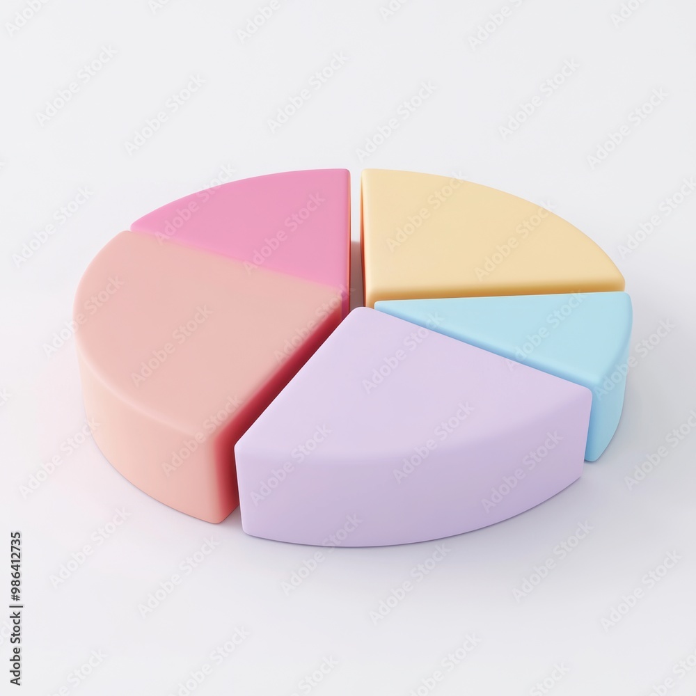 Wall mural 3d pie chart, pastel colors, simple background, minimalistic