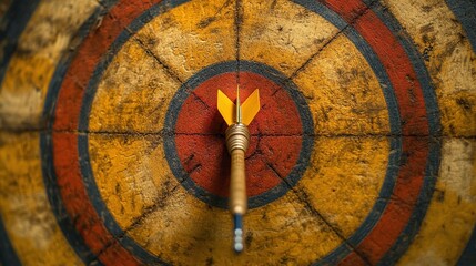 Obraz premium dart hitting the middle of the bullseye with precision, illustrating a success concept of achieving goals, accuracy, and the winning effort required to meet targets