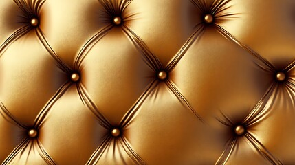 A close-up of a textured golden upholstery with tufted design and decorative buttons.