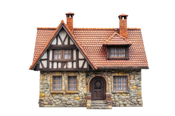 Traditional European cottage with a gabled roof and stone walls,Isolated on transparent background