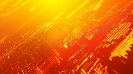 Obraz premium Abstract Red and Yellow Digital Network with Glowing Lines
