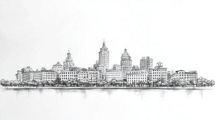 Fototapeta premium Savannah, Georgia, black and white pen pencil hand-drawn effect drawing illustration for travel poster, card, wallpaper, backdrop or banner. Modern, clear, artistic and simple