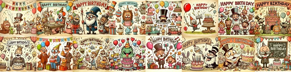 Vintage cartoon Happy Birthday. AI generated illustration