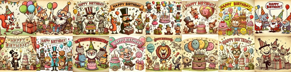 Vintage cartoon Happy Birthday. AI generated illustration