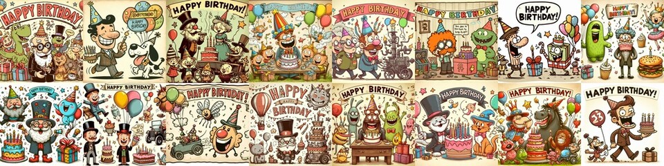 Obraz premium Vintage cartoon Happy Birthday. AI generated illustration