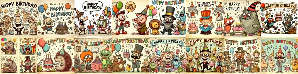 Vintage cartoon Happy Birthday. AI generated illustration