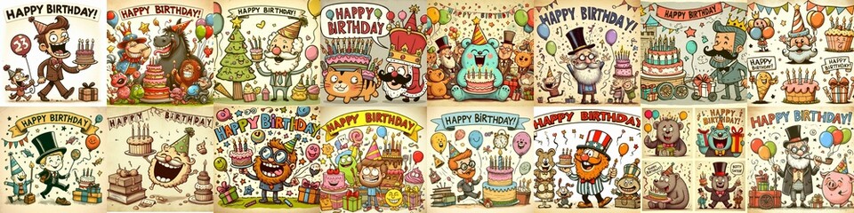 Vintage cartoon Happy Birthday. AI generated illustration