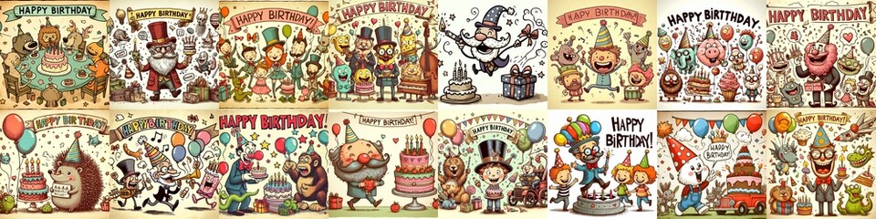 Vintage cartoon Happy Birthday. AI generated illustration